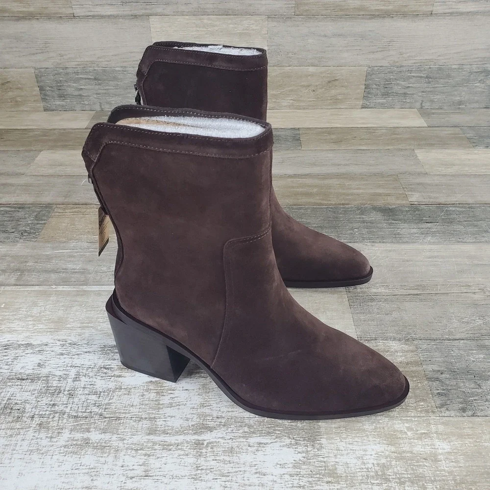 Vince Camuto Boots Sz 6.5 Water Repellnt Suede Mid Shaft Rootbeer‎ Kortimy